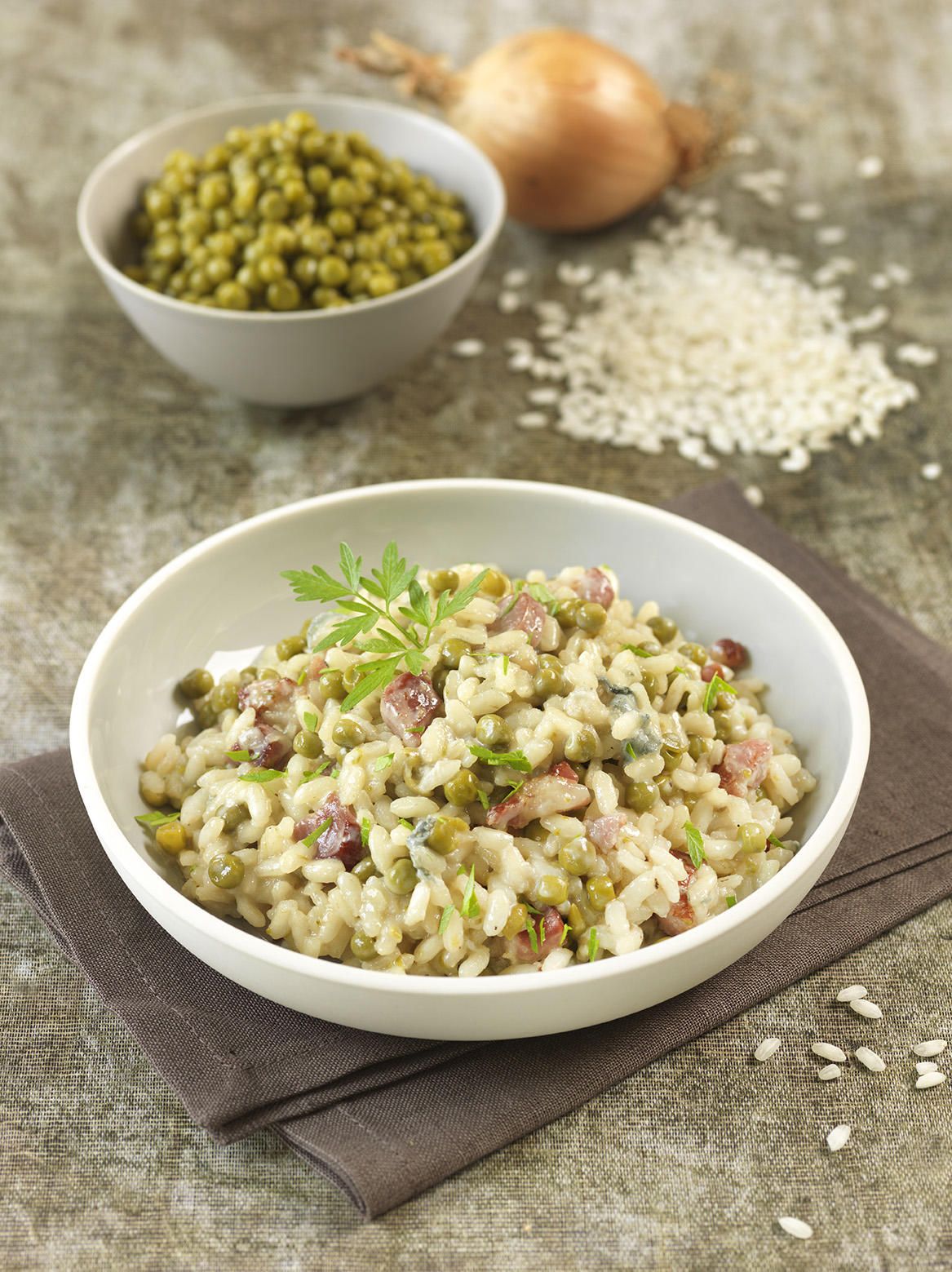 Prix engagé : Risotto aux petits pois, lardons et bleu